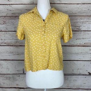Japna Yellow Polka Dot Button Up Top Small